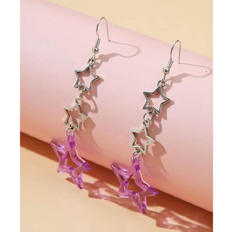 Long Star Fringe Dangle Earrings Party Sparkle Star Jewelry for Women Teen Girl