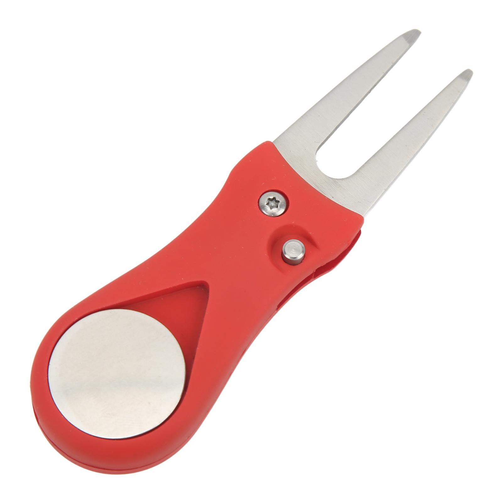 Golf Divot Repair Tool Metal Golf Club Ball Putting Green Fork with Magnetic Ball Marker