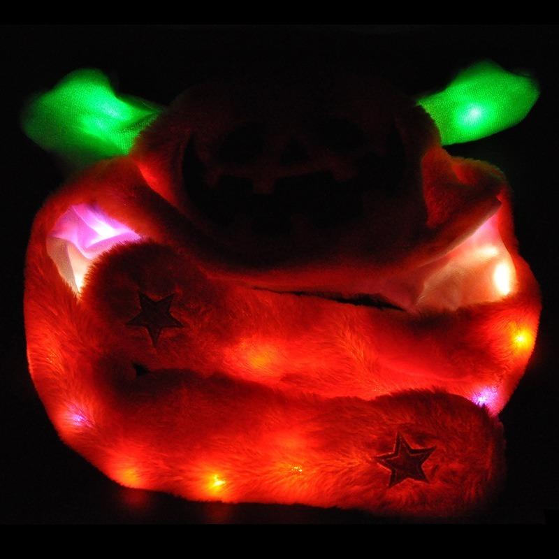 LED Pumpkin Rabbit Hat Plush Hat with Moving Ears Hat Halloween Christmas Ball Hat with Fluffy Ears Bomber Hats