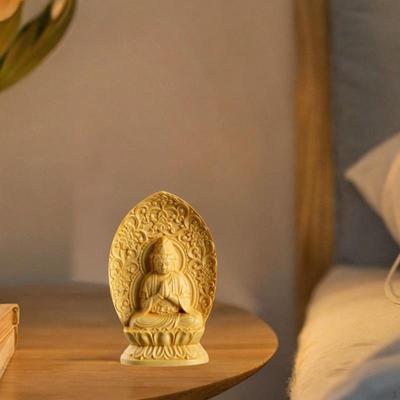 Wood Carving Guanyin Sitting Statue 2.7inch Tall Decorative Handmade Handicrafts Mini Sculpture for