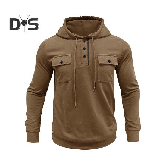 

Осень-весна Мужская верхняя часть со шнурком, нагрудными карманами, застегивающимися на пуговицы капюшоном, длинными рукавами, однотонными эластичными манжетами, спортивная повседневная толстовка средней длины M