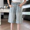 Summer Children Short Jeans Teen Girls Fashion Star Embroidery Wide Leg Denim Shorts Kid Casual Loose Knee Length Pants