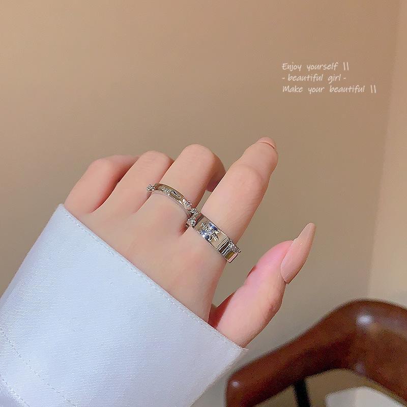 Elegant Zircon Adjustable Two-Piece Ring Set for Women - Trendy Cold Style Couple Rings