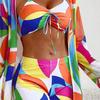 European & American Colorful Sheer Three-Piece Swimsuit Cover-Up Set with Sun Protection