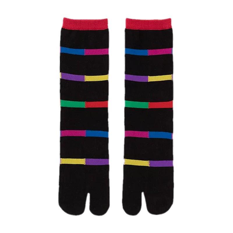 Trendy Japanese Multi-Color Jacquard Floral Tabi Socks - Cute Split-Toe Mid-Calf Design