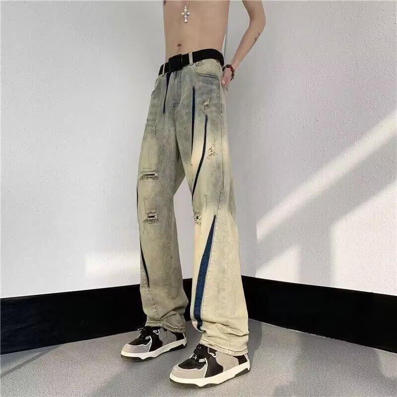JYL Unisex Straight Jeans American High-Street Mud Scratch Vintage Slim Denim S андроид зеленый