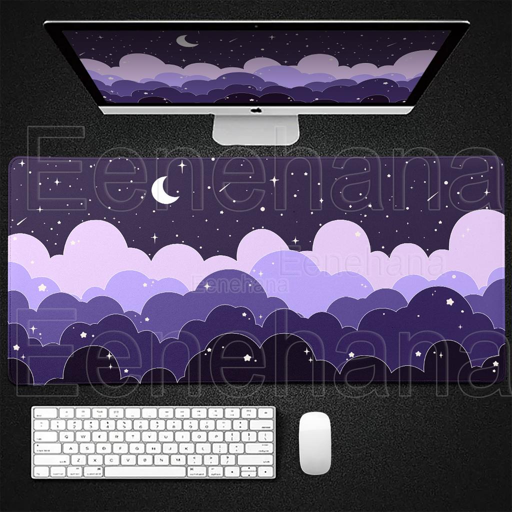 Purple Star Cloud Mouse Pad Large Desk Mat Kawaii Home Office Setup for Girls XXL Nonslip Keyboard PC Gaming Accessories Carpet