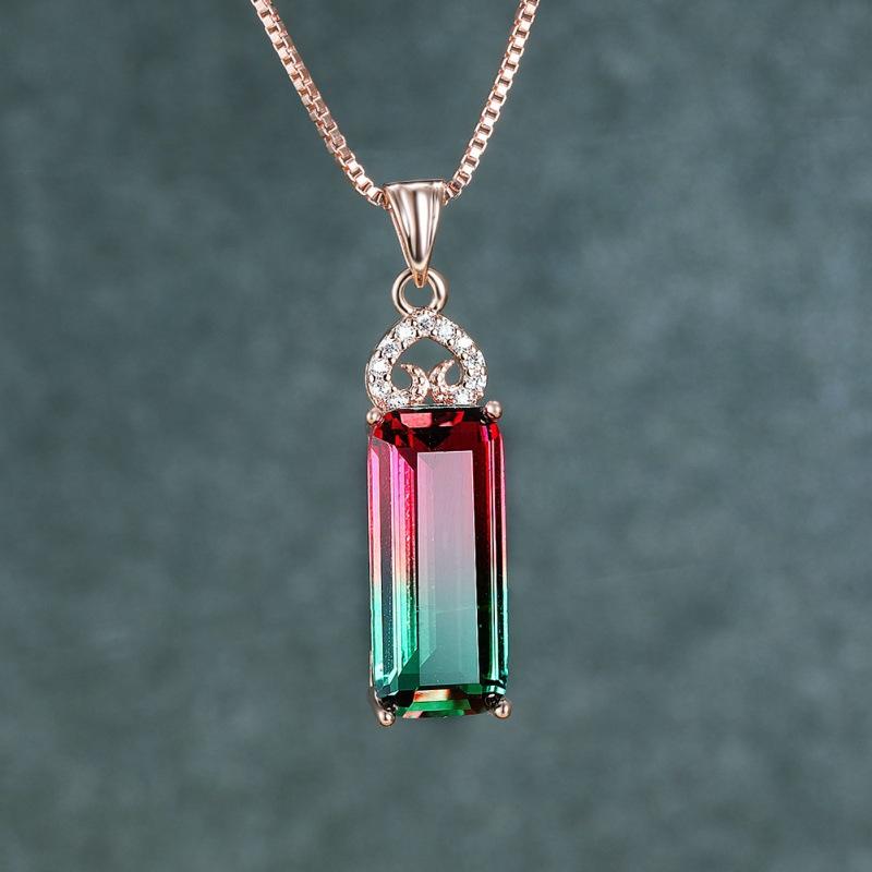 Eryun explosion European beautiful woman simple versatile light luxury love four-claw rectangular tourmaline necklace