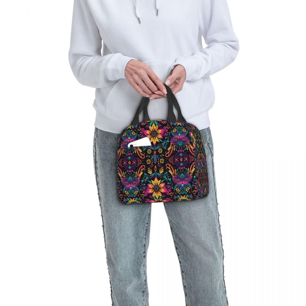 Colorful Mexican Pattern Traditional And Festive Insulated Lunch Bag for Women Children Food Boxes Thermal Lunch Box Tote