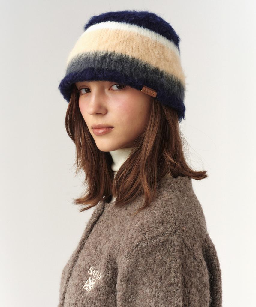 Seteo Striped Knit Bucket Hat Navy