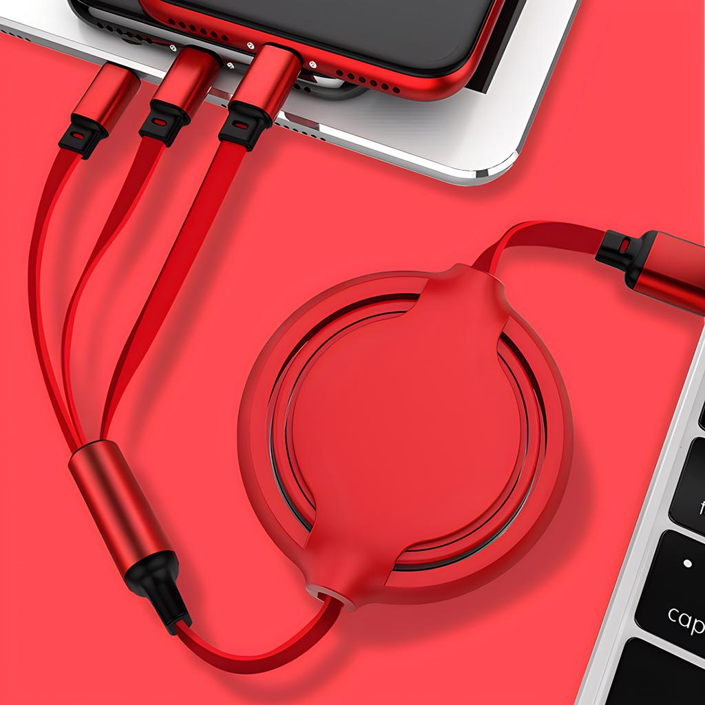 3 In 1 Retractable USB Cable Fast Charging & Data Sync Cord For iPhone Samsung Huawei Xiaomi Multi Port Charger Cable