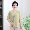 Women's Middle Aged Light Purple Floral Embroidery 3/4 Sleeve Top
