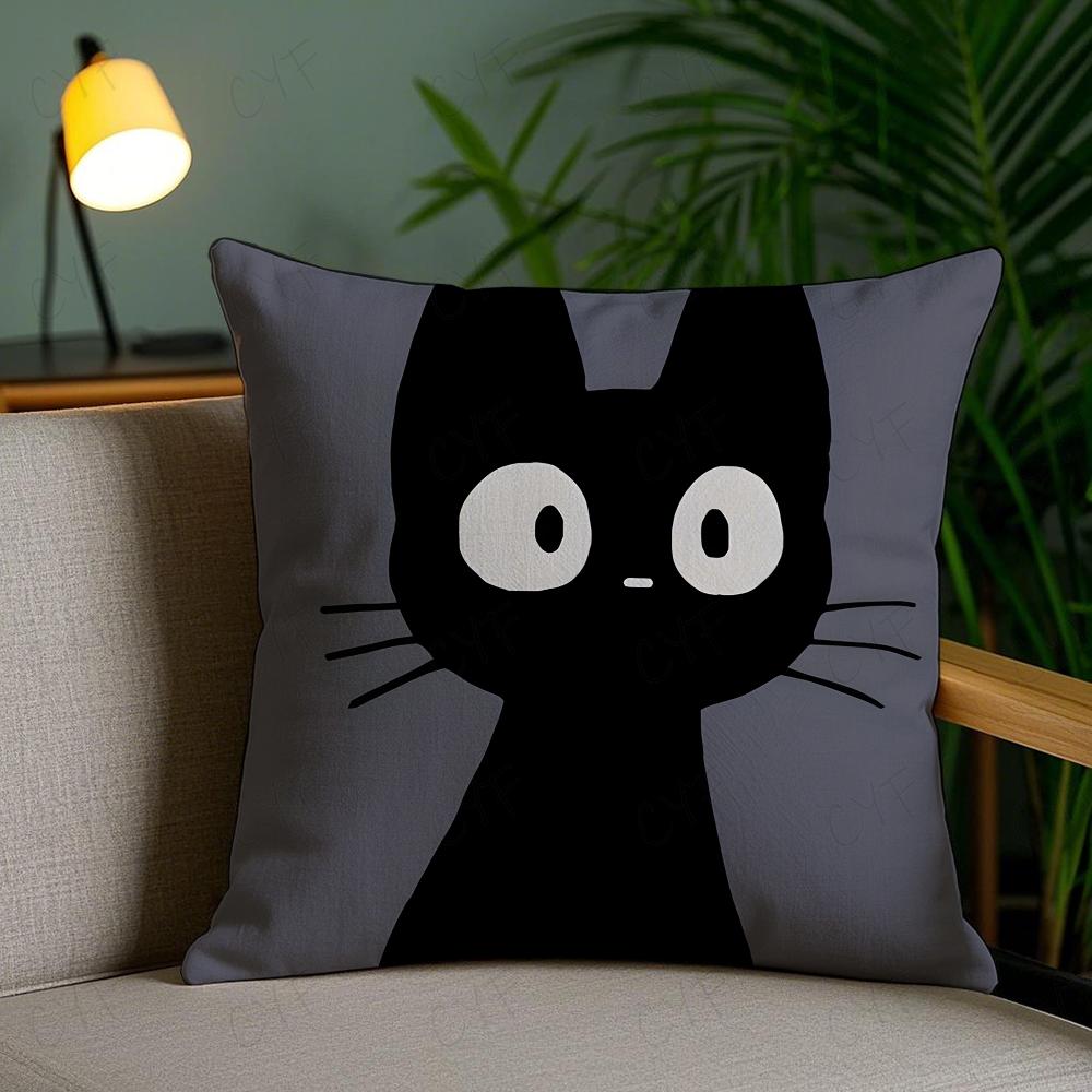 

New Little Black Cat Cute Couple Pillow Case Anti-dustmite Pillowcase Invisible zipper silky short plush Sofa cushion cover 16x16Inch