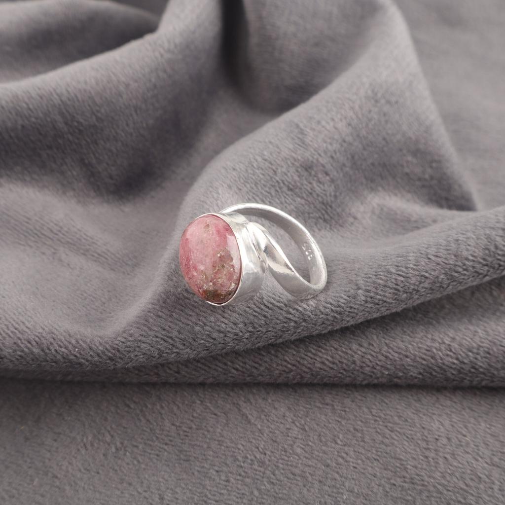 Genuine Black Rhodonite Gemstone 925 Sterling Silver Ring Jewelry For Birthday RR-53-33