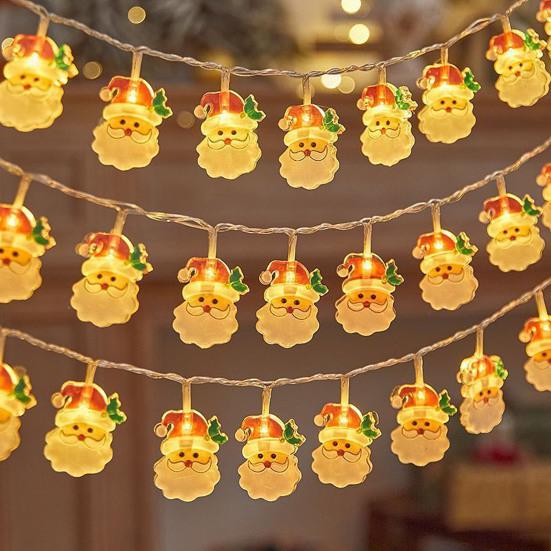 LED Christmas Lights String Santa Claus Snowman Battery-Operated Fairy Lights Window Garland Christmas Decorative Light Party New Year's Decorations