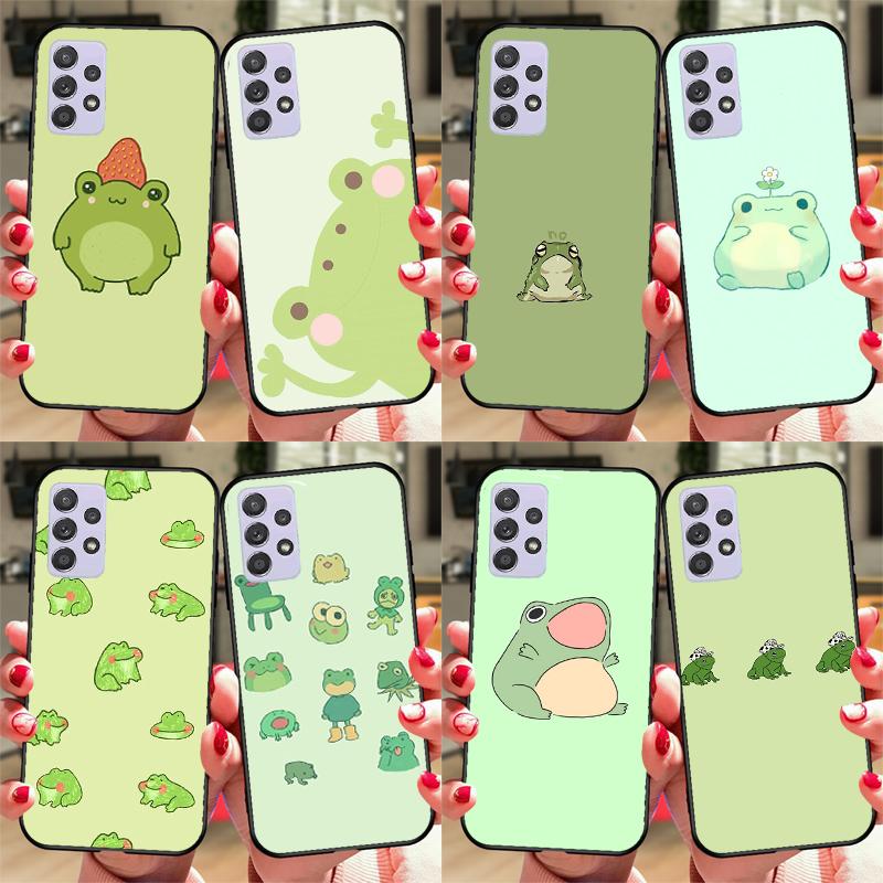 Cute Green Frog Case For Samsung A54 A34 A24 A14 A51 A71 A12 A22 A32 A52 A72 A73 A33 A53 A13 Back Cover