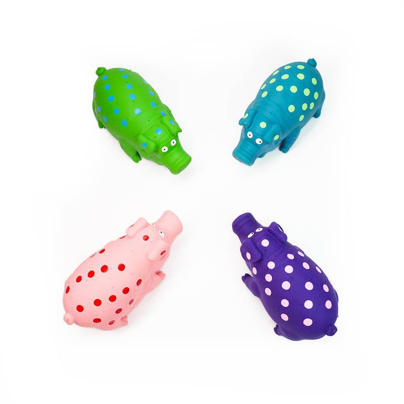 Pig shaped latex dog toy durable anti bite rubber toy with spotted design pet interactive and grinding teeth toy