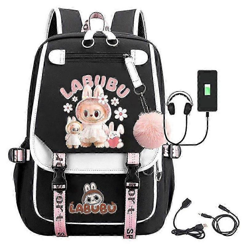 New Cartoon Labubu Backpack Usb Charging Backpack Students Schoolbag For Men Women Kids
