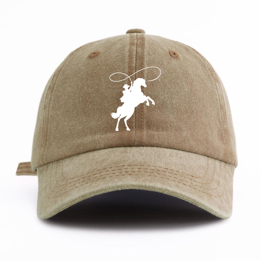 1pc Cowboy Print Washed Baseball Cap for Adults,  Minimalist Retro Style Casual Soft Adjustable Dad Hat, Perfect As Gift