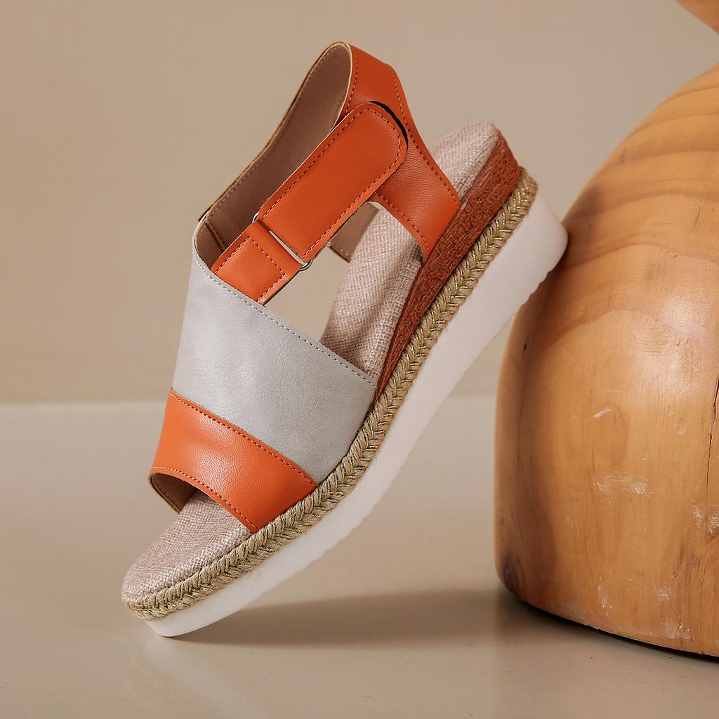 Large size wedge heel fish mouth sandals women's summer new buckle outside wearing beach cool slippers eay