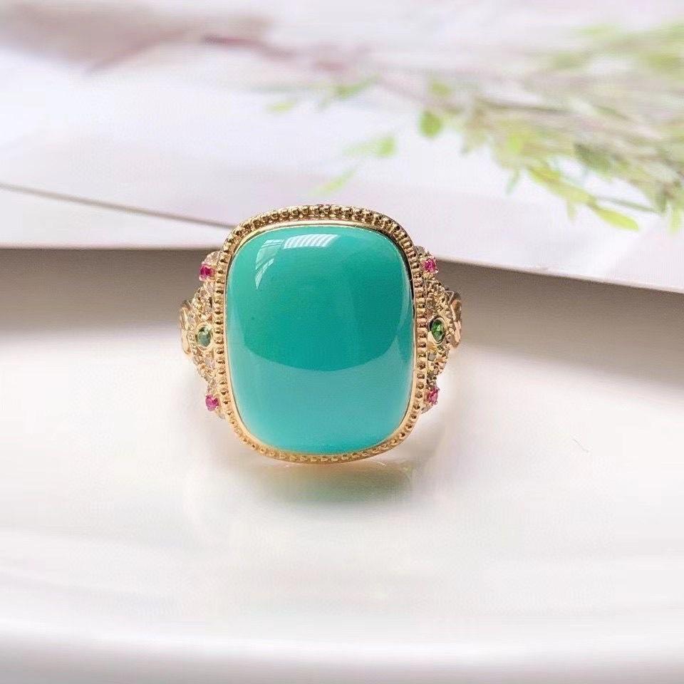 

Creative Design of Square Turquoise Rings for Women Retro Charm Inlay Colorful Diamonds Ring Fresh Banquets Jewelry Gift resizable синій