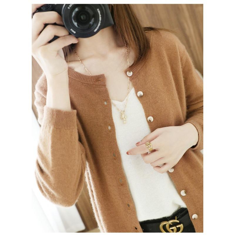 Knitted Cardigan Women's New Fashion Wear High-end Round Neck Small Fresh Sweater Jacket On Both Sides Autumn