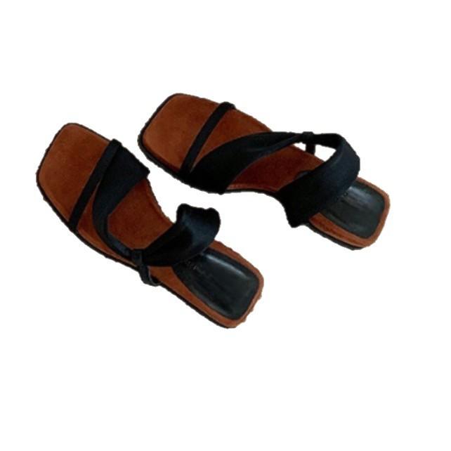 Internet celebrities with the same two wear drag~ 4cm square head heightened thick bottom wrap with beach vacation slippers women sandals wear summer