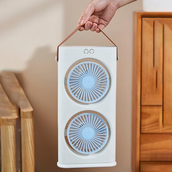 Stolní ventilátor s dvojitou hlavou a LED nočním světlem, Dobíjecí malý cirkulační ventilátor, Přenosný stolní ventilátor pro domácí kancelář, cestování
