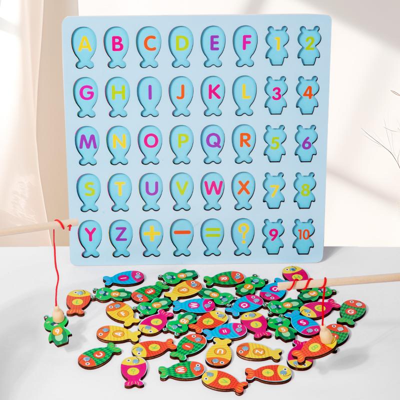 Magnetic Wooden Montessori Multifunctional Matching Board Digital Alphabet Cognition Puzzle Preschool Learning Educational Toys