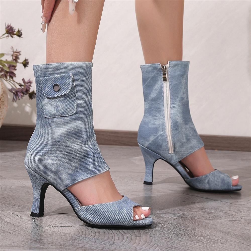 Fashion Ankle Strap PU Leather Stiletto Heel Women Sandal 2025 Summer High Heels Wedding Party Sexy Shoes Fashion Zip Solid Pumps Black