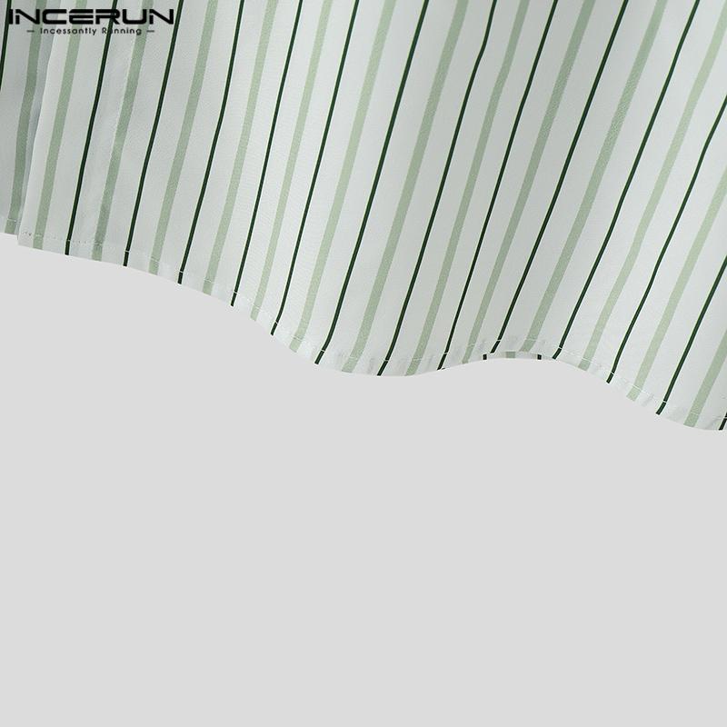 INCERUN Men Striped Shirts Casual Short Sleeve Patchwork Buttons Up Tops