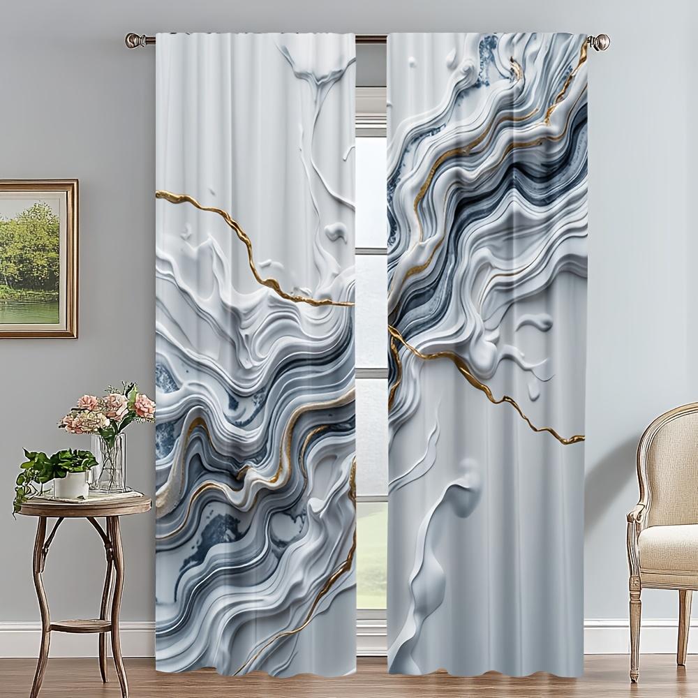 2 Pack White and Gold Marble Print Door Curtains - Suitable for Living Room   Bedroom   Office   Kitchen Machine Washable Polyester