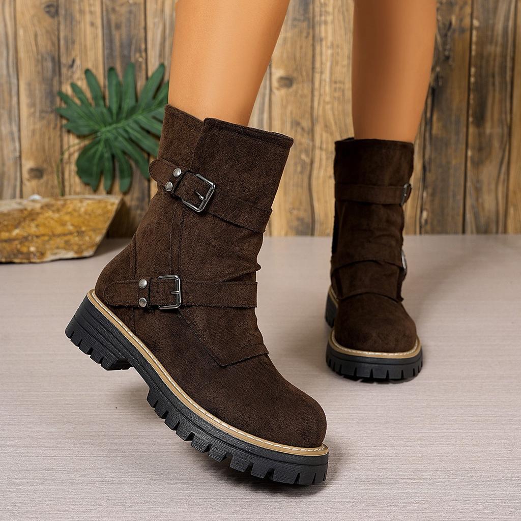Fashionable New Suede Sexy Plus Size Horse Boots Winter Round Toe Comfortable Thick Sole Non Slip Casual Short Boots for Women