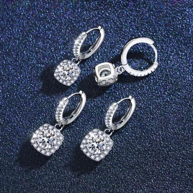 Earrings S925 Sterling Silver Zircon Stud Earrings Women's Earrings Square Bag Earrings Jewelry Sterling Silver Earrings
