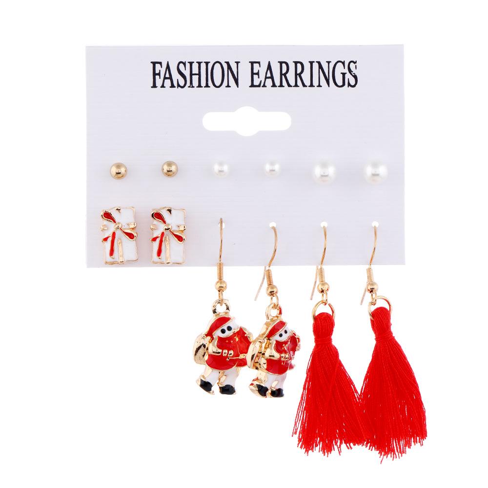Trendy Christmas Series: Pearl Stud & Santa Tassel Earrings Gift Set