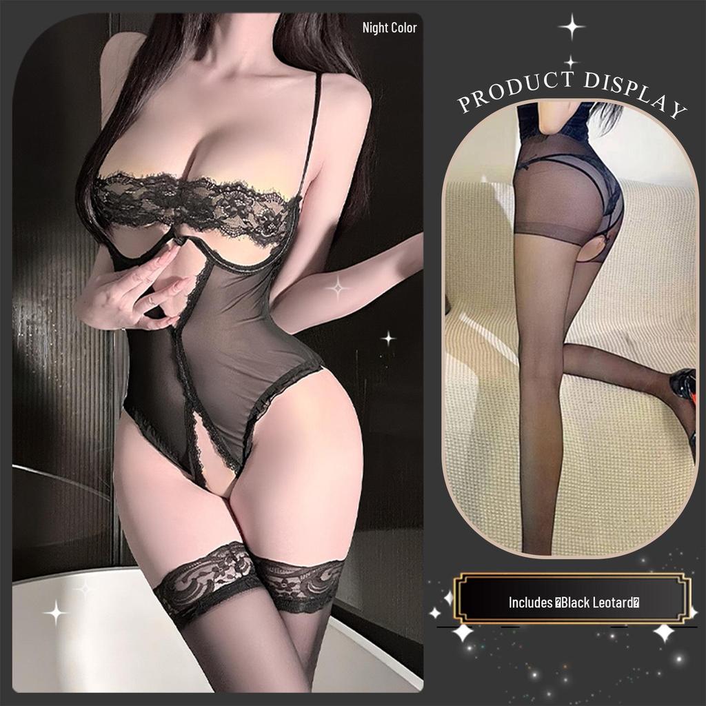 Jin Xiao Women's Lace Bodysuit – Removable, See-Through Lingerie Sleepwear.