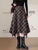 Women's Retro Irregular Plaid Woolen A-line Long Skirt - Autumn/Winter 2025 Collection