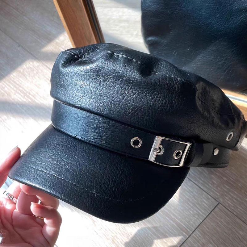 Autumn Winter Versatile Beret Retro Flat Top Visor Small Face Black Painter Hat Classic Versatile Adjustable Hat Octagonal Cap