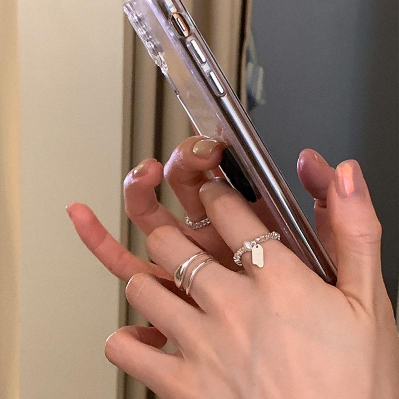 VENTFILLE 925 Sterling Silver Pearls Beading Double Layer Ring for Women Girl Gift Luck Simple Retro Jewelry Dropshipping