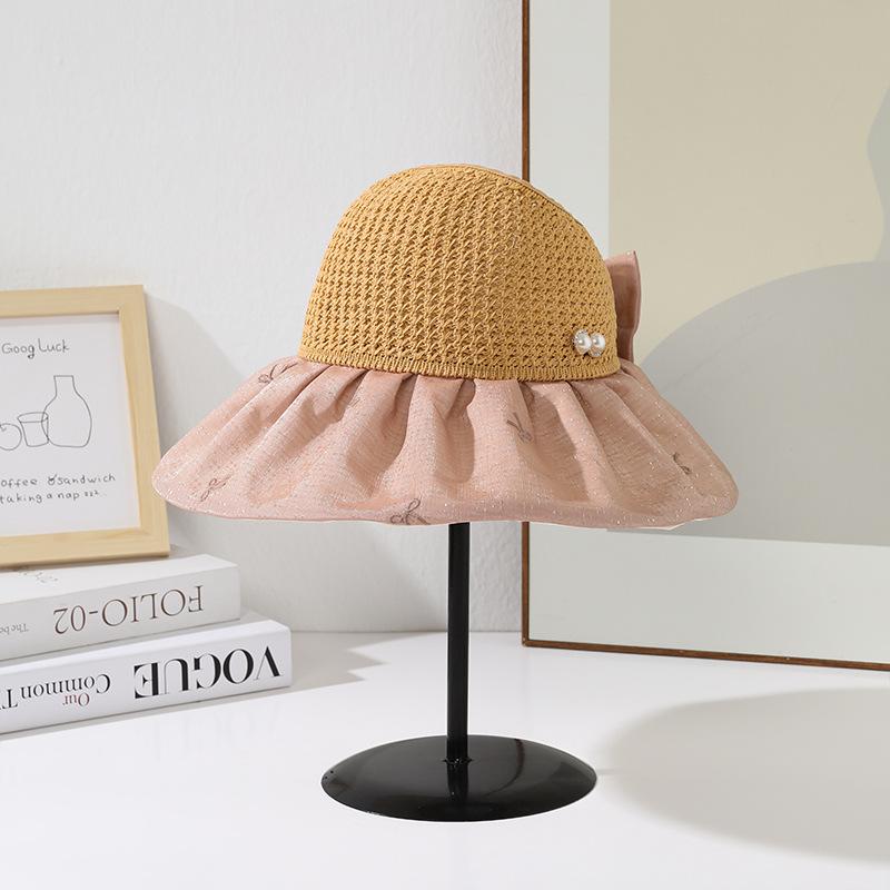 

Шляпа женская летняя новая высококлассная жемчужная отделка вязаная соломенная шляпа от солнца для улицы защита от солнца пустая сверху шляпа от солнца Average size