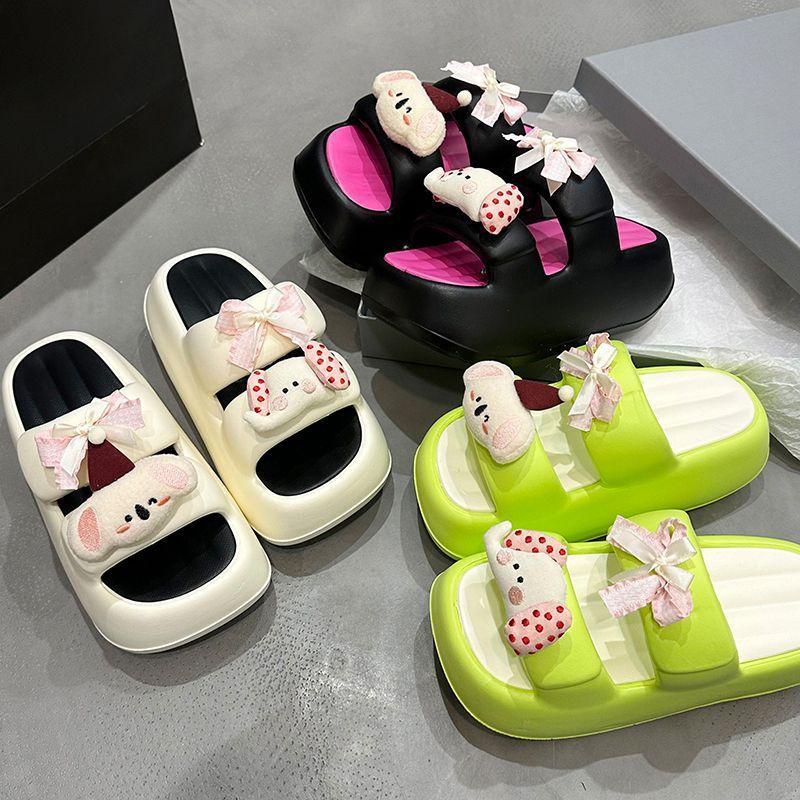 Cute Dopamine Cartoon Thick-bottomed Muffin Slippers 2025 Summer New Non-slip Fashion Beach One-word Slippers Women
