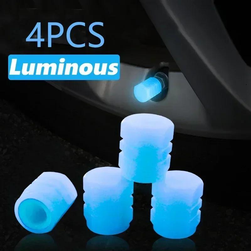 4PCS Luminous Tire Valve Cap Universal Auto Motorcycle Bike Wheel Nozzle Dustproof Tyre Valve Stem Fluorescent Car Accessories