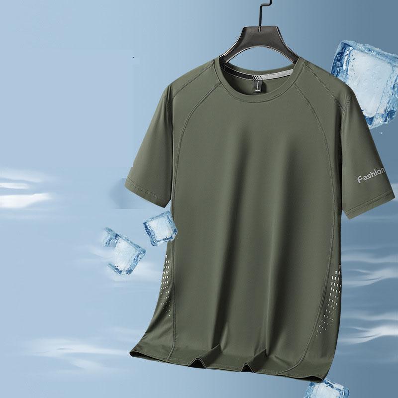 

Men s Summer T-Shirt Sports Casual Solid Color Short-Sleeve Shirt Quick-Drying Breathable Loose Round Neck Tee 8XL армія зелений колір