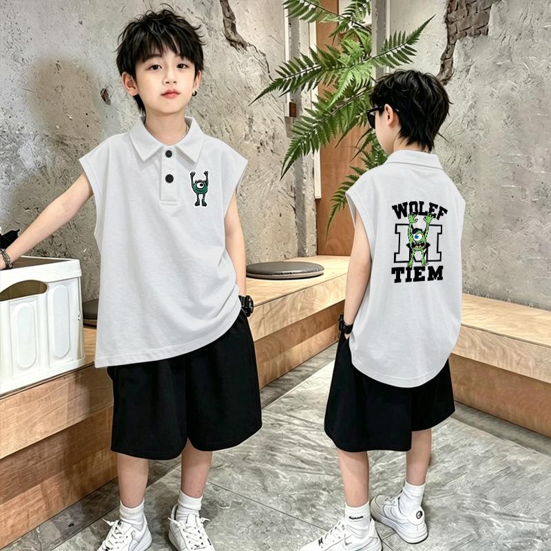 Boys' Trendy Cotton Polo & Vest Set - Stylish Summer Sleeveless Two-Piece