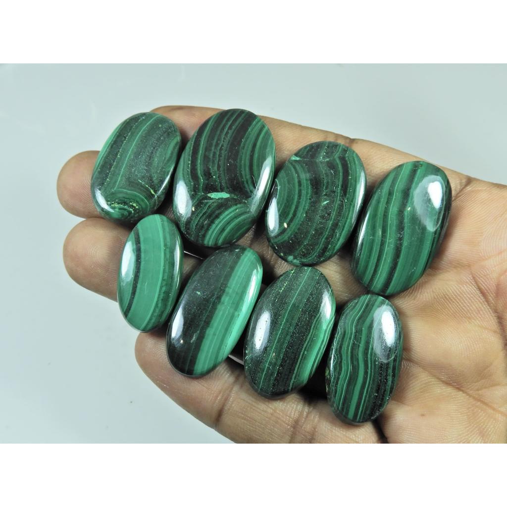 290Cts. Green Malachite Oval Cabochon Loose Natural Gemstone 08 Pcs Lot C-3063