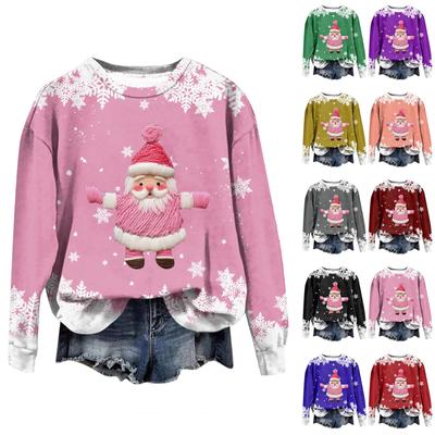 Damenmode, weihnachtlich bedruckt, langärmelig, lockerer Rundhalsausschnitt, Sweatshirt-Oberteil