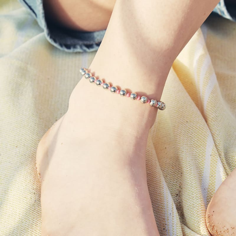 

VINTAGE HOLLYWOOD Ball n Beads Anklet_VH2336AK001B White