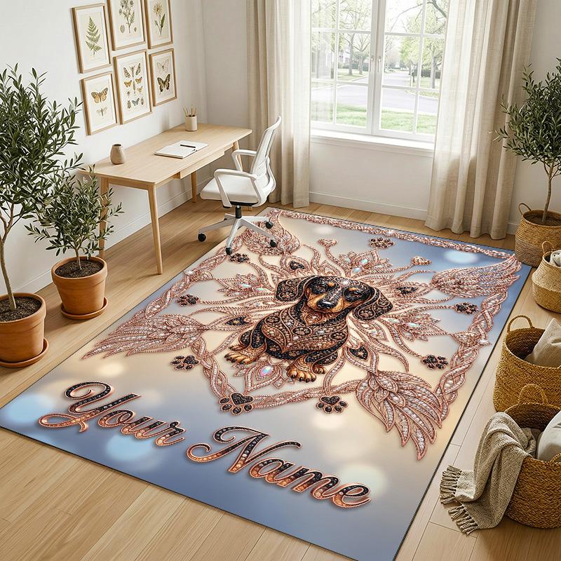 Decorative Artwork Theme Crystal Velvet Rug Personalized Custom Name Text Soft Floor Mat Home Decor
