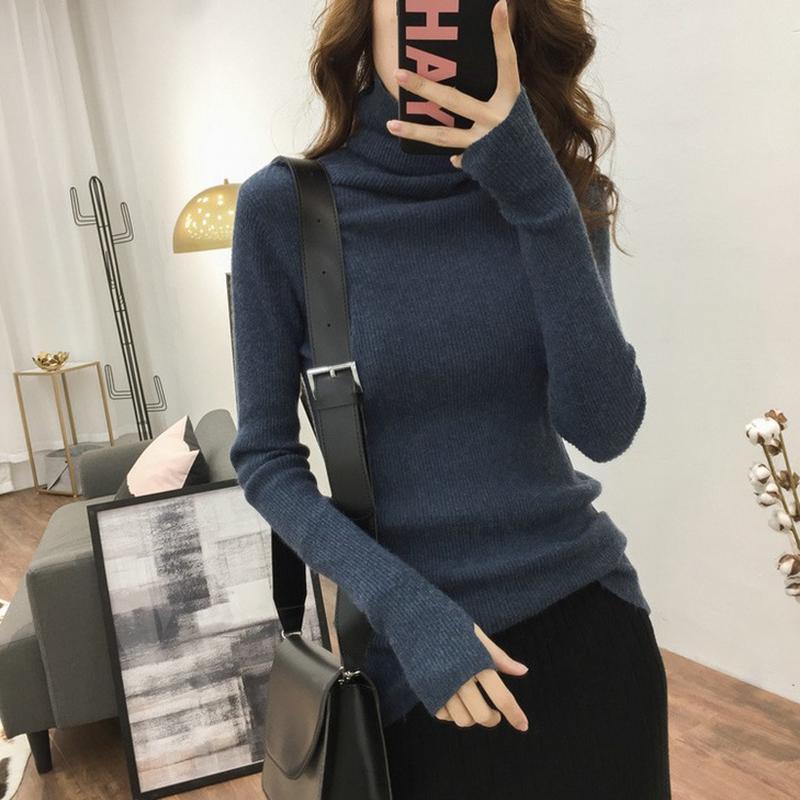 Autumn and Winter Large Code Women's High Neck Sweater Slim Thickening Head Long-sleeved Bottoming Knitwear