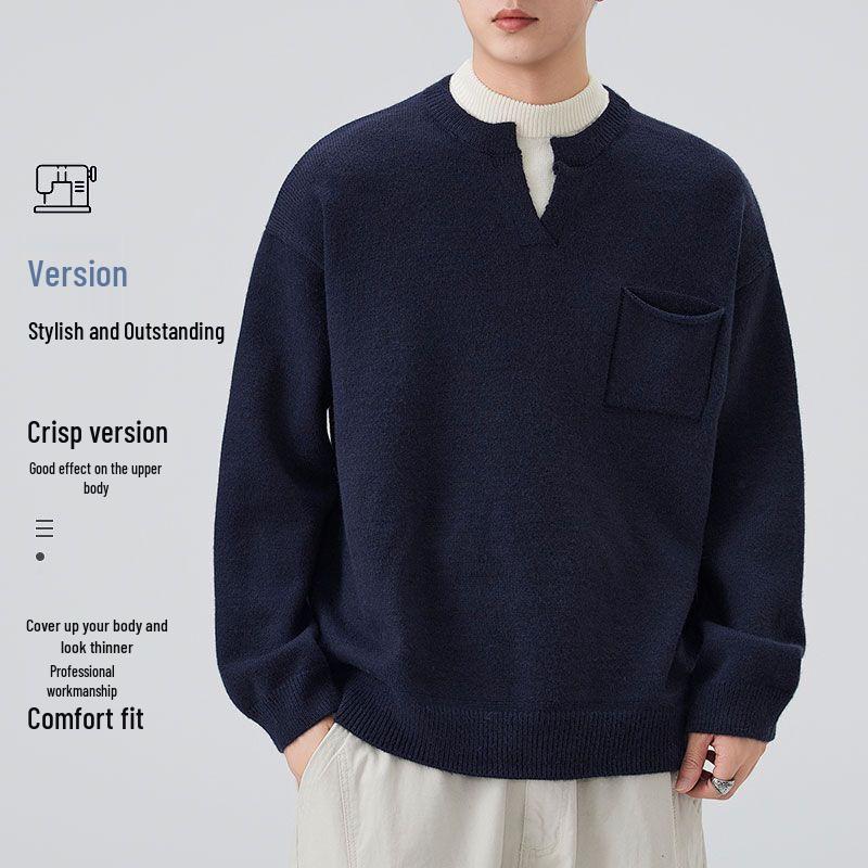 

DK Men s Thick Faux Two-Piece Casual Knit Sweater XL